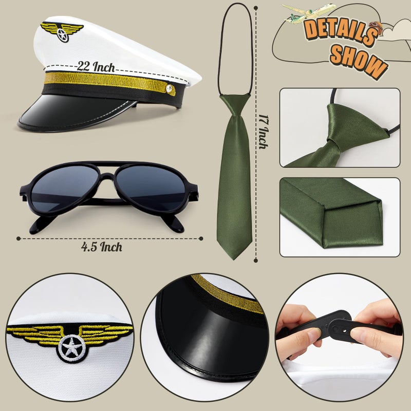 G.C Girls Pilot Costume Kids Dress Up Outfits Toddler Sunglasses Hat Accessories Halloween Cosplay Role Play Party Gifts - Image 4